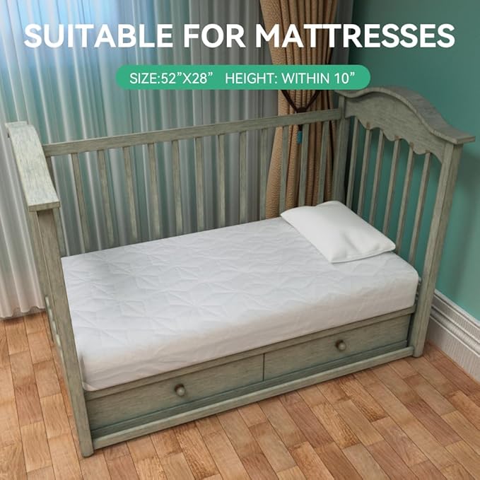 Baby Mattress Protector Cover Waterproof Cover, Quilted Baby Bed Mattress Protective Film, Suitable for Children's Bed mattresses (White, 52"x28")
