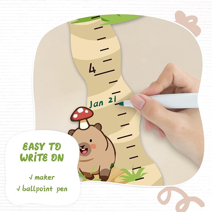 Woodemon Personalized Name Growth Chart for Wall, Cute Capybara Wood Height Chart for Kids, Boy Girls Height Measurement Growth Measuring Ruler, Toddler Children Playroom Decor