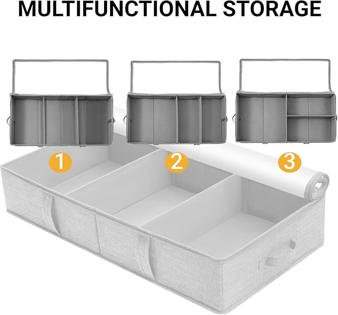 Gurajo 2 Packs Under Bed Storage Containers, Foldable Clothes Draw Organizers with Adjustable Dividers, Handles, Clear Window, Closet Storage Bins for Clothing, Shoes, Blankets