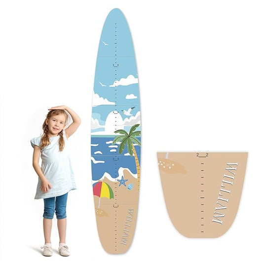 Woodemon Personalized Name Growth Chart, Surfboard Children's Height Growth Chart Wall Board, Stereoscopic Height Ruler, Precision Height Measuring Instrument for Nursery Room, Includes Tools