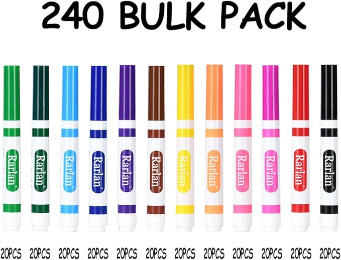 Rarlan Washable Markers Bulk, Markers for Kids, Bulk pack, 12 Colors, 240 Count