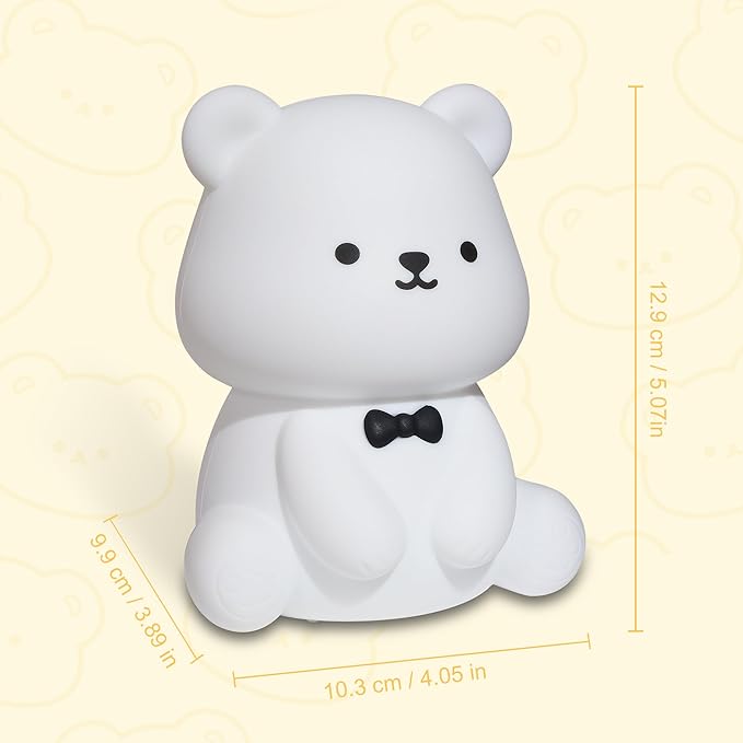 YuanDian Cute Bear Night Light for Kids, Decorate Kids' Bedroom with Silicone Bear Nightlights with 8 Color Lights, Christmas Birthday Gift for Children Toddlers Teens Adults Babies