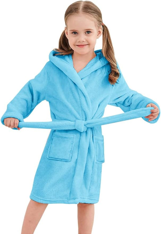 Umeyda Girls & Women Fleece Hooded Robes, Soft Fuzzy Bathrobe Warm Plush Fluffy Bath Robe for Kids Womens