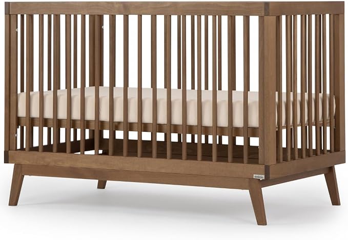 dadada Baby Soho 3-in-1 Convertible Wooden Crib to Toddler Bed - Made in Italy, GREENGUARD Gold Certified, Baby-Safe Finish, Handcrafted Beechwood, Modern Design, 3 Adjustable Heights (Walnut)