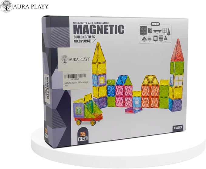 55-Piece Magnetic Tiles Set – Creative 3D STEM Building Toy for Kids