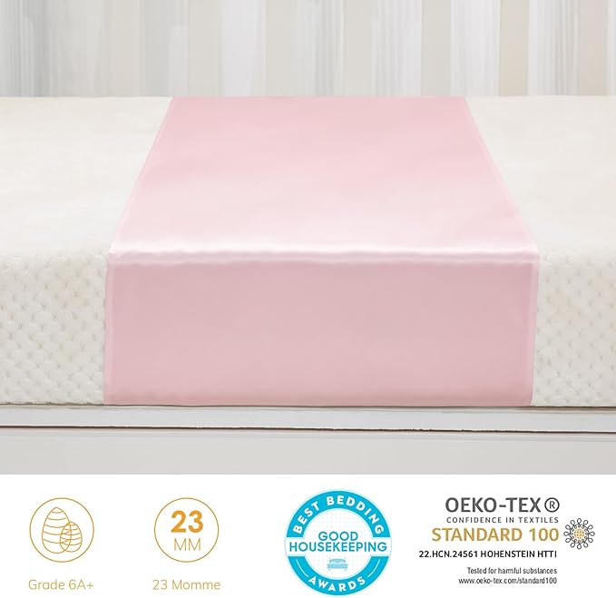 PROMEED 2 Pack 100% Mulberry Silk Crib Sheet for Baby Hair, 23 Momme Silk Bassinet Slip for Baby Bald Spots, Soft and Safe Silk Cot Sleeve for Everyday Use (Pink)