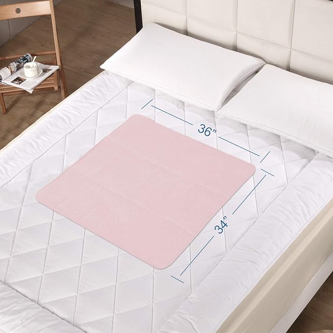 Bed Pads Washable Waterproof(2 Pack, 34 x 36), Washable and Reusable Anti Slip Chuck Pads Incontinence Underpad Sheets Protector, Pee Pads for Elderly, Kids, Toddler and Pets, White and Pink