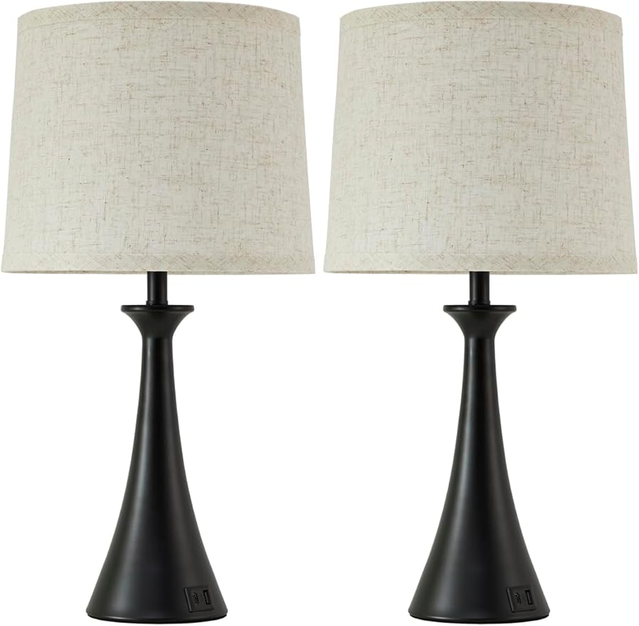 Hikczc Touch Lamp for Living Room Bedroom, 21" Table Lamps Set of 2 with USB C+A Ports, Touch Bedside Lamps for Nightstand with 3 Way Dimmable, 2 LED Bulbs Included, Black