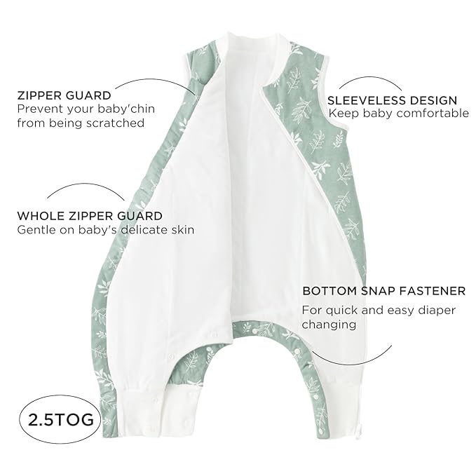 Duomiaomiao 2.5 TOG Toddler Sleep Sack 12-24 Months 100% Cotton Winter Side Open Zipper Baby Sleep Sack with Feet, Warm Toddler Wearable Blanket