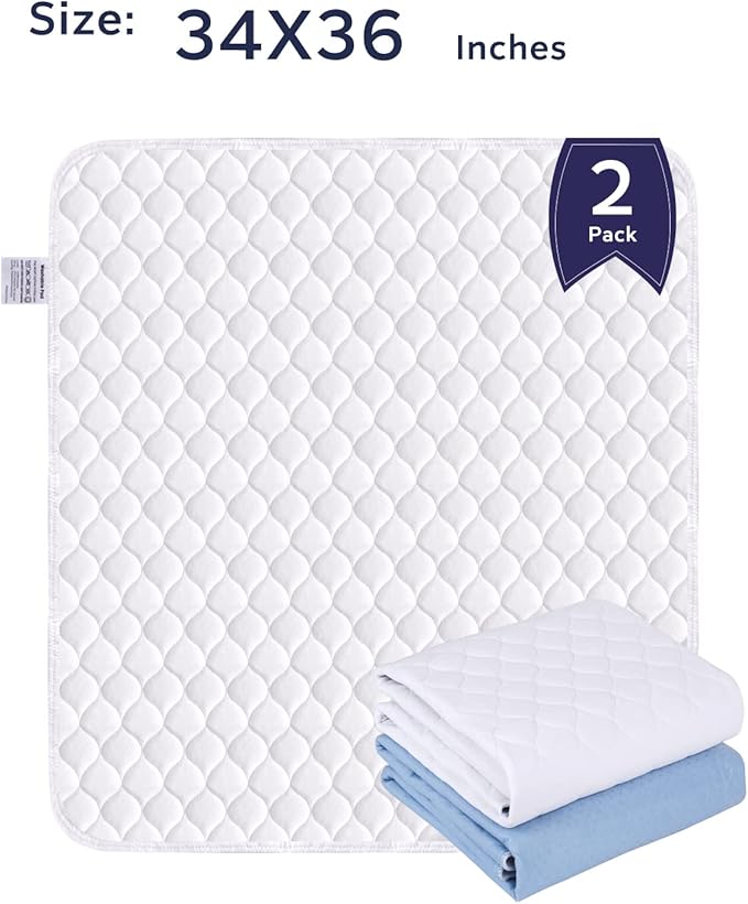 Non-Slip Bed Pads,34"X36" (2 Pack),Waterproof Washable Underpads Mattress Protector,Reusable Highly Absorbency Incontinence Bed Pads for Aldults,Seniors and Pets