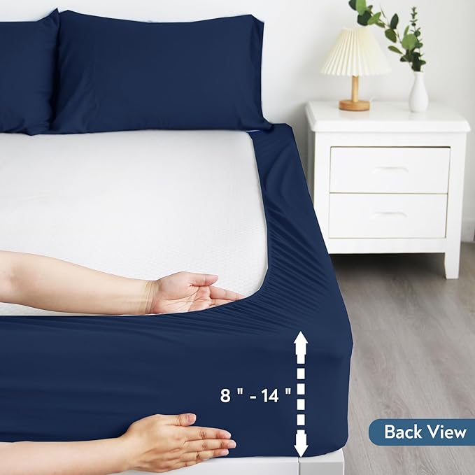 2 Pack Full Size Mattress Protector Waterproof Cover, Waterproof Bed Full Fitted Sheet Only, Machine Washable 14" Deep Pocket Mattress Covers for Double Bed, Navy Blue