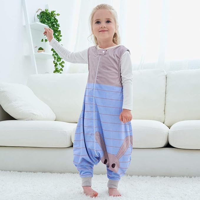 MICHLEY Toddler Sleeping Sack with Feet Newborn Infant Sleeveless Sleeping Bag 2-way Zipper Baby Wearable Blanket for Walkers,Blue Rabbit,3-5T