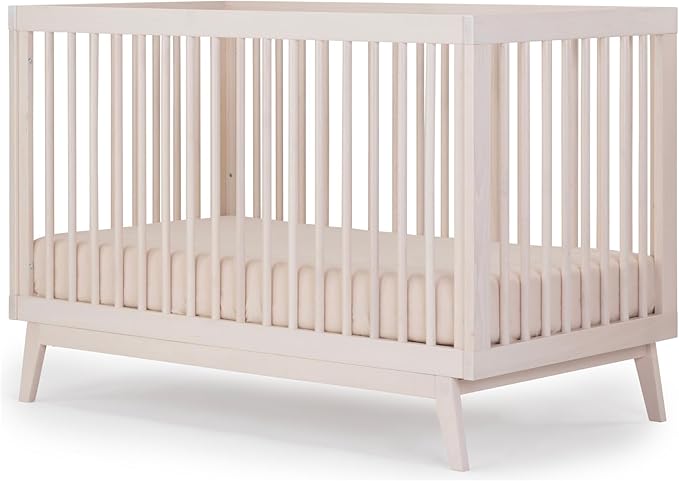 dadada Baby Soho 3-in-1 Convertible Wooden Crib to Toddler Bed - Made in Italy, GREENGUARD Gold Certified, Baby-Safe Finish, Handcrafted Beechwood, Modern Design, 3 Adjustable Heights (Natural Wash)