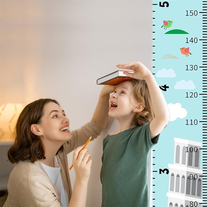 Baby Height Growth Chart - Canvas Height Chart for Kids Baby Child Toddler Boys Girls Growth Chart for Wall Room Nursery Decor Hangable and Removable Measuring Wall Ruler (Tower, Black Wood)