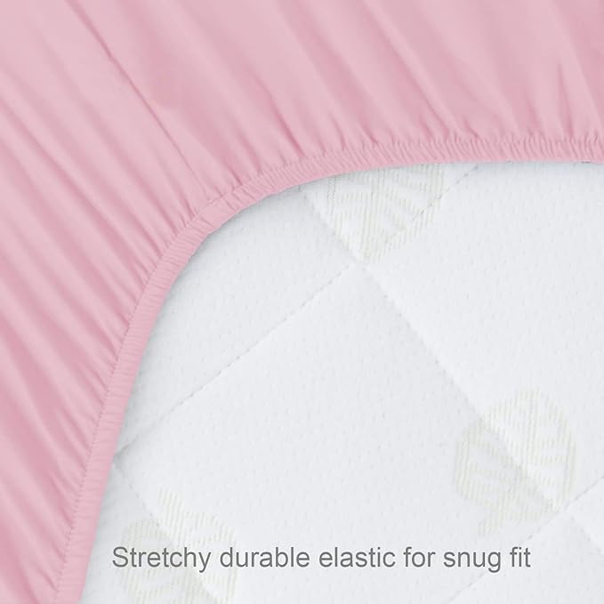Biloban Pack n Play Sheets and Waterproof Mattress Protector, Grey&Pink, Breathable, Washable, Water Proof, 4 Pack
