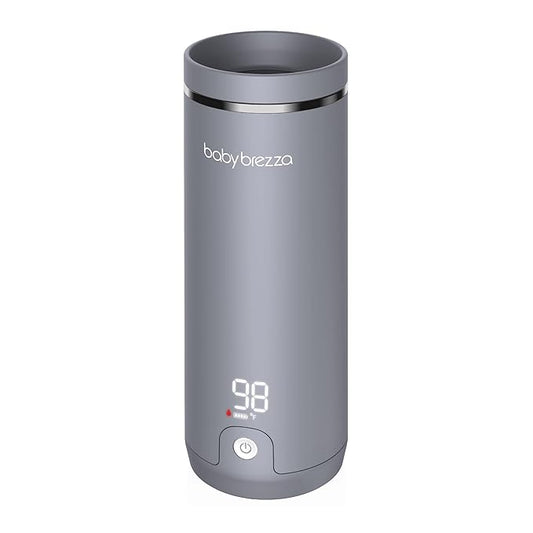 Baby Brezza Portable Warmer – 3X Faster Baby Bottle Warming - Travel Breastmilk and Formula Warmer - Safe, Even Heating - Up to 9oz - No Adapters, Grey
