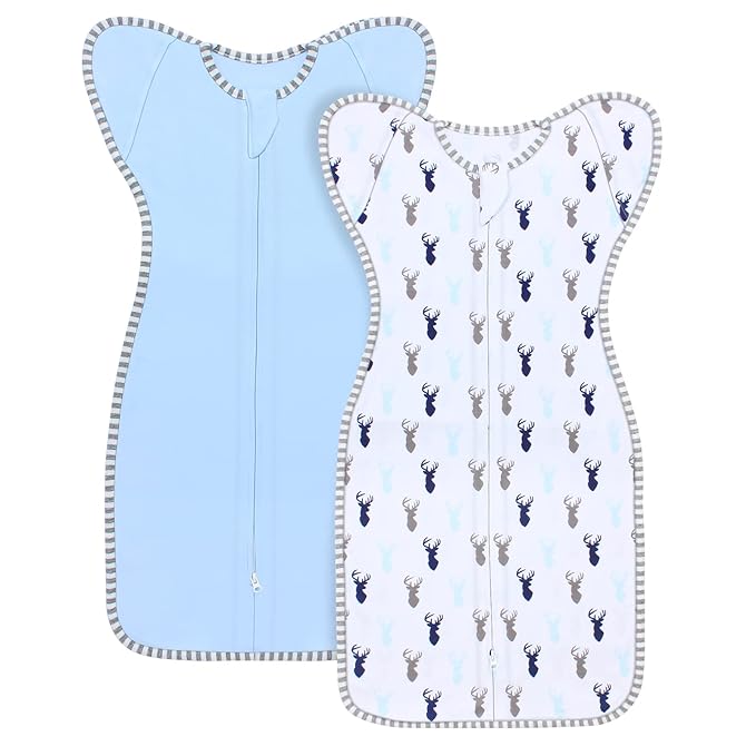Transition Swaddle, Baby Sleep Sack 3-6 Months Arms up Swaddles 2-Way Zipper 100% Cotton Arms in/out, 0.8 Tog Baby Swaddles Sleep Sack for Boy Girl, 2-Pack Transitional Swaddle Sack (Medium 14-20lbs)