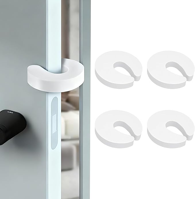 Door Pinch Guard, 4 Pack Door Slam Stopper Door Finger Pinch Guard Soft Thick Foam Door Stopper, Prevent Finger Pinch Injuries, Slamming Doors, Keep Pets from Getting Locked in (White)
