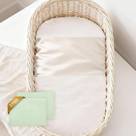 THXSILK 100% 7A+ Grade Mulberry Silk Bassinet Sleeve Slip Baby Boy Girl for Hairloss and Bald Spot, Soft and Breathable for Toddler Hair Protection 22inch*20.5inch, Pearl White 2 Pack