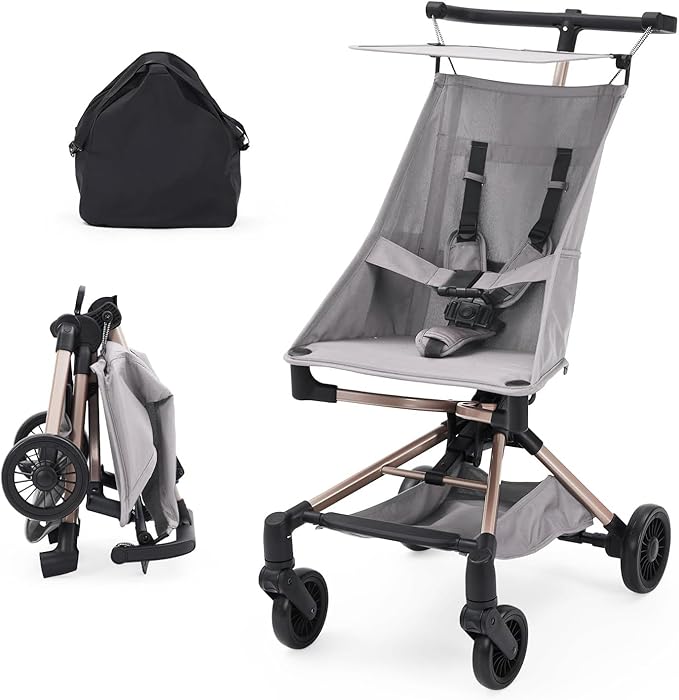 Convenience Travel Stroller,Lightweight Compact Stroller Airplane-Friendly One-Handed Folding,Design Perfect for Toddlers,Large Storage Basket & Breathable Canopy,Gray
