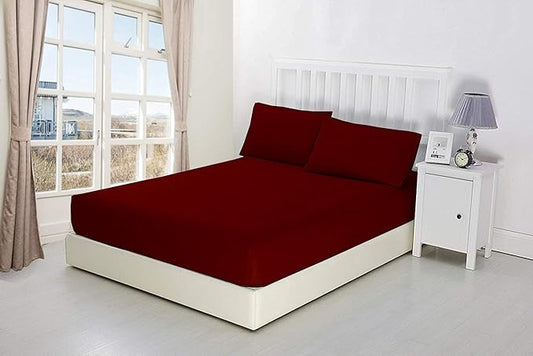 600 Thread Count Cotton Fitted Sheet for King Size|100% Egyptian Cotton Fitted Sheet|1 Piece Fitted Sheet Comfy, Ultra Soft, Breathable|16 Inch Deep Pocket Fitted Sheet in Burgundy Solid