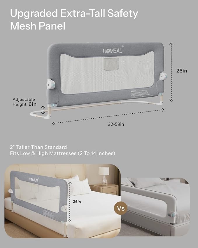 HOMEAL 59in Foldable Toddler Bed Rails, Bed Rail for Toddlers, Baby Bed Rail Guard for King Size,Twin Size, Full Size, Queen Size Beds, Bed Guard Rail, Beige