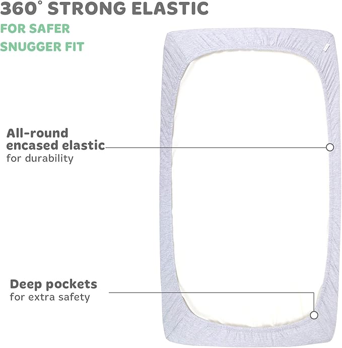 Cradle Sheets Fitted 18 x 36 – Compatible with Arms Reach Co Sleeper Clear Vue, Cambria, Mini Ezee Bassinets – Fits Without Bunching Mattress – Snuggly Soft Jersey Cotton – Heather Grey – 2 Pack
