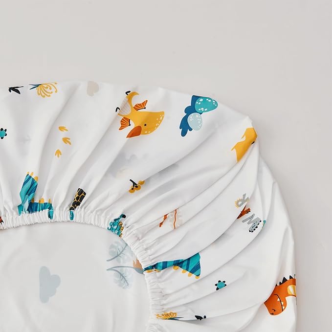 beeweed 4 Pieces Dinosaur Toddler Bedding Set Boys Girls, 2 Sides Design Bed in a Bag Comforter Set, Includes 1 Comforter, 1 Fitted Sheet, 1 Flat Sheet and 1 Reversible Pillowcase