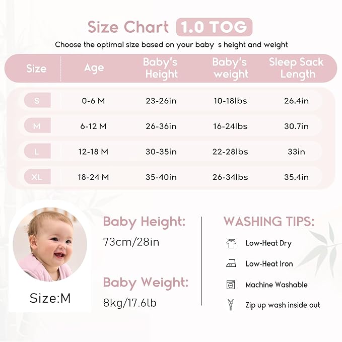 Yoofoss Rayon Made from Bamboo Baby Sleep Sack 18-24 Months 1.0 Tog Baby Wearable Blanket, Super Soft Infant Toddler Sleeping Sack 2-Way Zipper