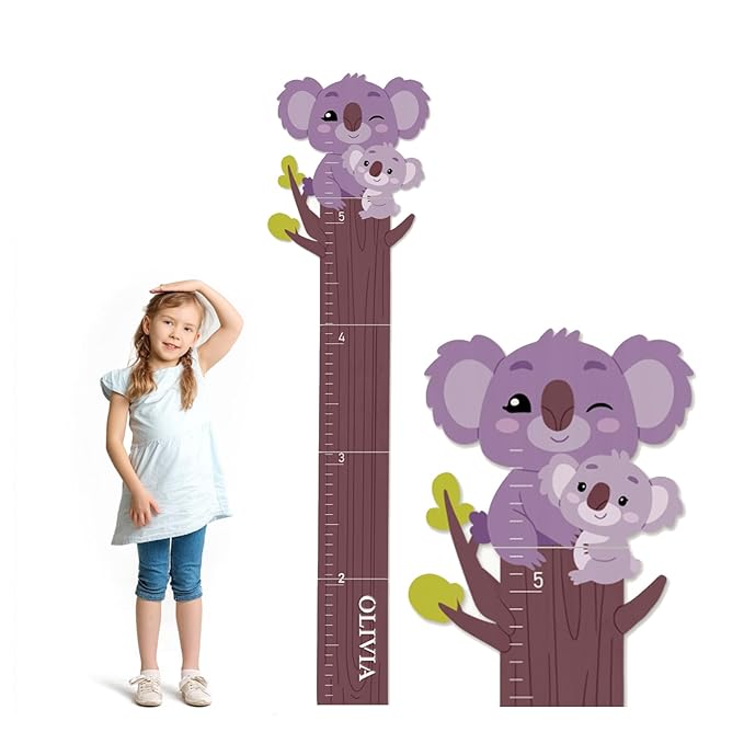 Woodemon Personalized Name Growth Chart, Cute Koala Wooden Growth Chart for Kids, Height Chart for Boys Girls, Measuring Board for Kids Height for Child's Room, Nursery Decor Decoration