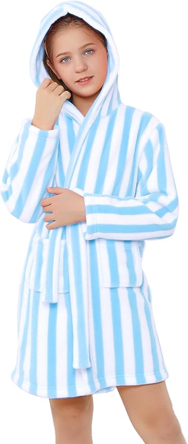 Umeyda Girls & Women Fleece Hooded Robes, Soft Fuzzy Bathrobe Warm Plush Fluffy Bath Robe for Kids Womens