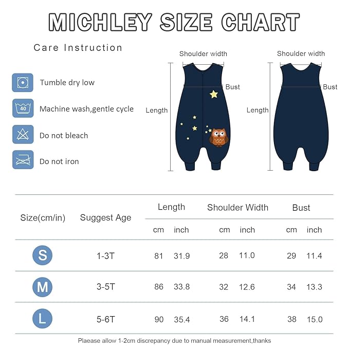 MICHLEY Toddler Sleeping Sack with Feet Newborn Infant Sleeveless Sleeping Bag 2-way Zipper Baby Wearable Blanket for Walkers,Dark Blue Owl,5-6T