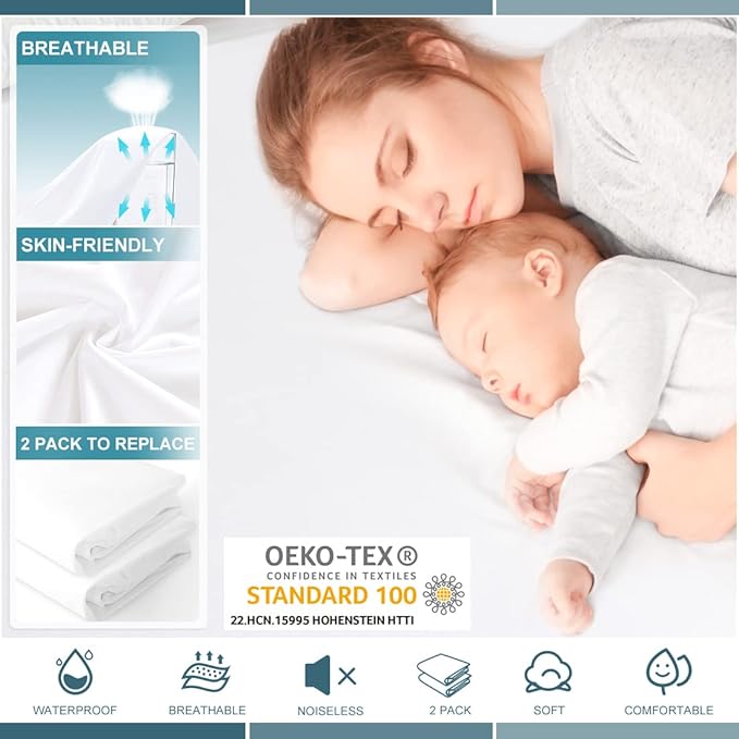 Queen Waterproof Mattress Protector Deep Pocket Mattress Cover, Soft Breathable Mattress Pad, Fitted Noiseless Waterproof Bed Cover Stretch to 25"
