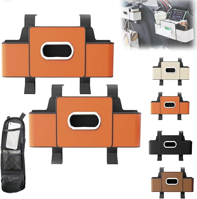 pupken Car Organizers and Storage Box, Car Organizers and Storage Box Behind Set, 4 in 1 Multifunctional Cars Organizer and Storage Back Seat for Hold Phone, Drinks, Handbag, Universal Fit (Orange*2)