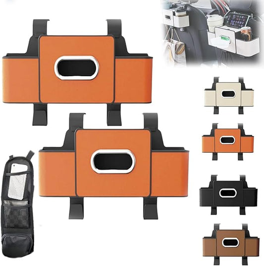 pupken Car Organizers and Storage Box, Car Organizers and Storage Box Behind Set, 4 in 1 Multifunctional Cars Organizer and Storage Back Seat for Hold Phone, Drinks, Handbag, Universal Fit (Orange*2)