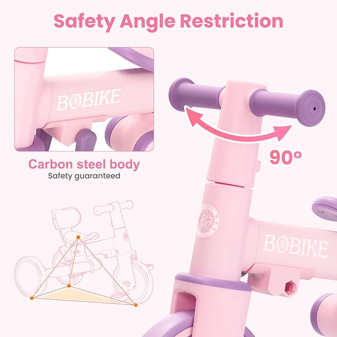 Bobike 5-in-1 Tricycle for Toddlers 18 Months to 5 Years Old, Kids Tricycle with Push Handle and Backrest, Toddler Balance Bike with Easy Assembly for Boys and Girls (Purple)