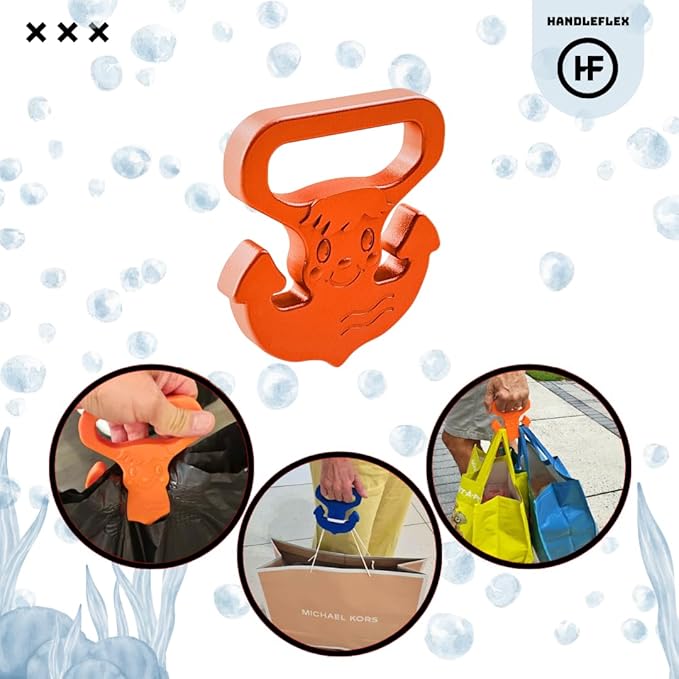 Handle Magic Anchor Boy (1 Unit) Bag Carrier | Ergonomic Grip and Bag Holder | 33 lbs Capacity | Lightweight & Comfortable for Shopping & Travel - Made in USA (Vibrant Orange)
