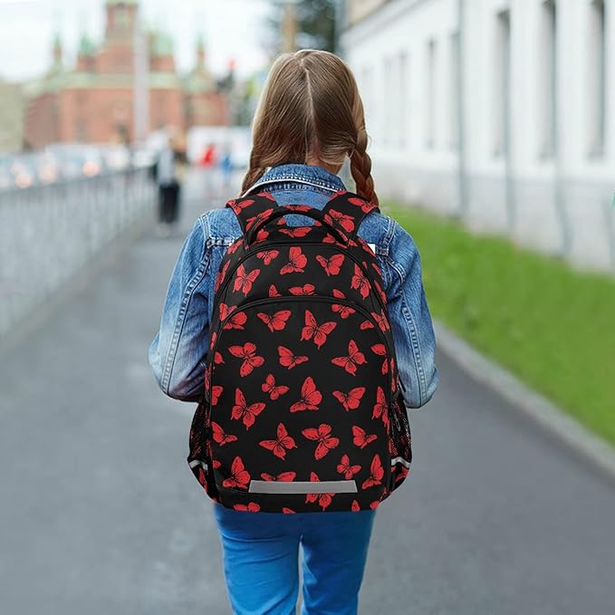 MNSRUU School Backpack with Chest Strap, Butterfly Laptop Backpack, Travel Hiking Backpack for Boys Girls, Rucksack, Knapsack One Size