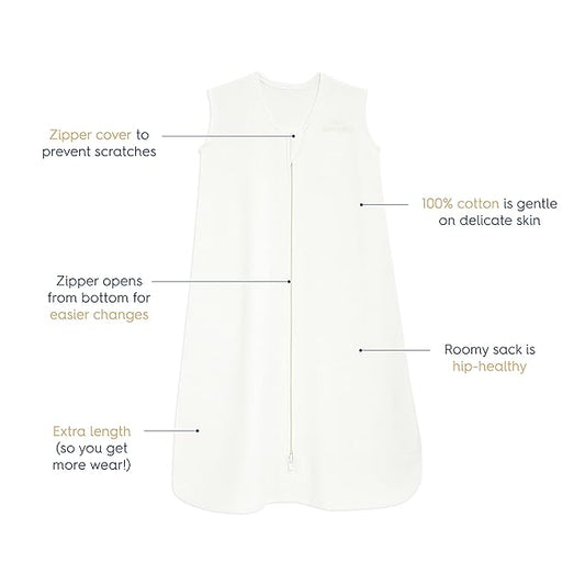 HALO SleepSack, 100% Cotton Wearable Blanket, Swaddle Transition Sleeping Bag, TOG 0.5, Cream, Large, 12-18 Months