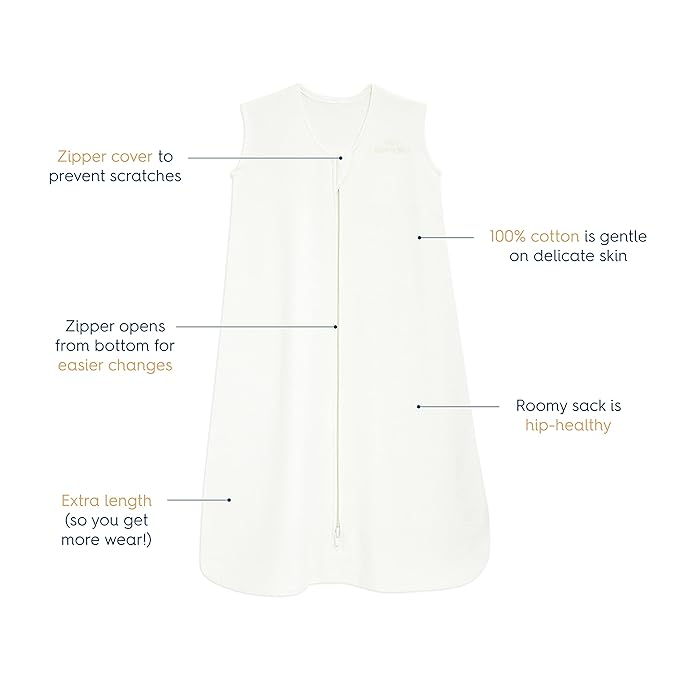 HALO SleepSack, 100% Cotton Wearable Blanket, Swaddle Transition Sleeping Bag, TOG 0.5, Cream, X-Large, 18-24 Months