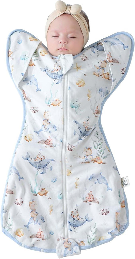 Baby Sleep Sack,0.5 TOG Self-Soothing Swaddle to Improve Sleep & Ease Startle Reflex, 100% Cotton & Breathable