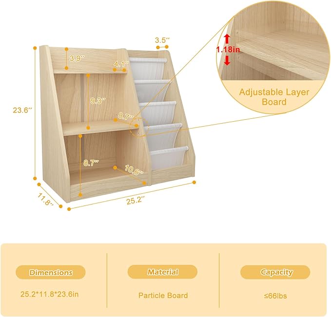 HedoAjim White 3 Tier Kids Bookshelf Toddler Book Rack for Book Toy Storage Organizer Children Bookcase 4 Sling Adjustable Book Display Shelf for Nursery Playroom Kids Baby Bedroom