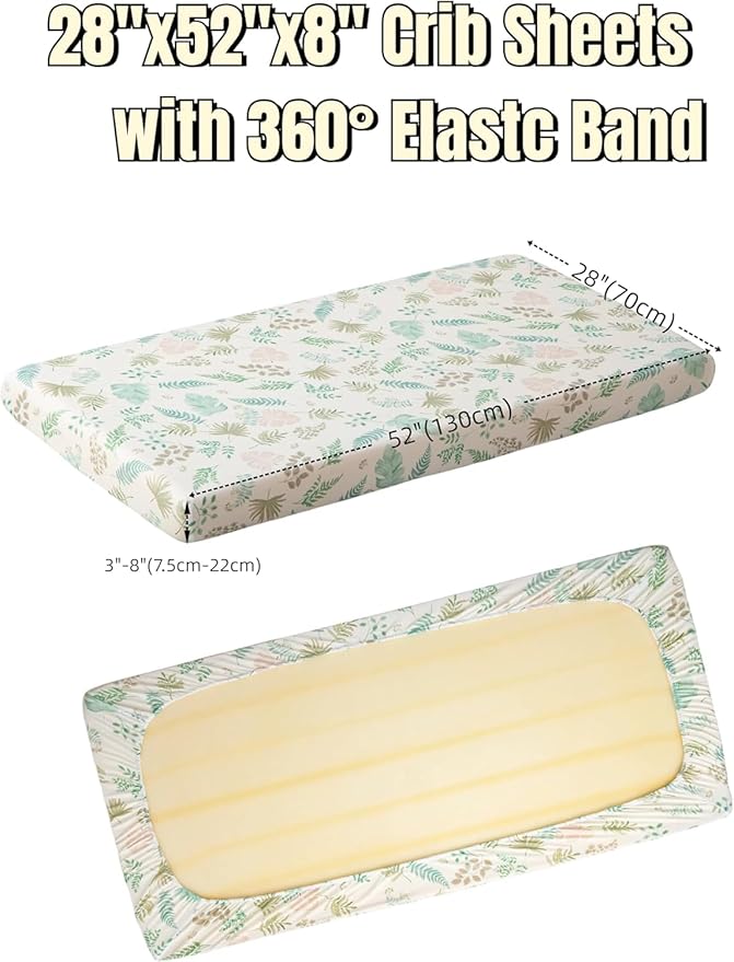 SDY Jersey Crib Sheets for Baby Boys and Girls,52"x28"X8", 2 Pack, Green Standard Oval/Retangle Crib Mattress Sheets for Toddler,Super Soft Breathable