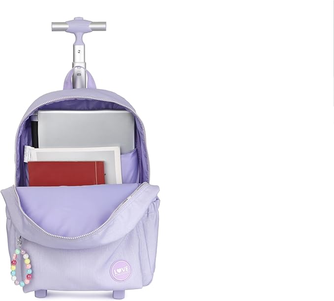 kingdisen Adult extra Large Kids Rolling Backpack with Lunch Box 3pc Set (STAR HEART PURPLE)