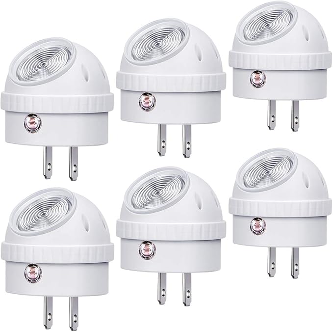Emotionlite Plug-in Night Lights, Neutral White LED Nightlight, 360° Rotation, Dusk to Dawn Sensor, Kids, Adult, Bedroom, Hallway, Bathroom,Kitchen, Stairways, Corridor, 6 Pack