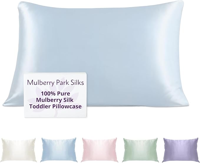 Mulberry Park 19 Momme Silk Pillowcase for Kids & Toddlers - Prevents Bed Head & Frizz, Gentle on Delicate Skin & Hair - Grade 6A Pure Mulberry Silk - 13" x 19" / Bedtime Blue