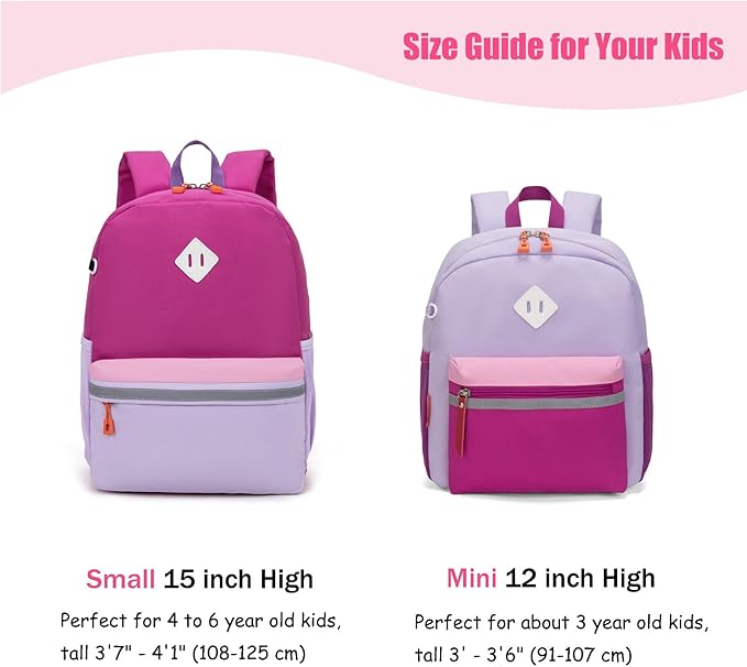 HawLander Little Kids Backpack for Boys or Girls, Toddler School Bag Fits 3 to 6 years old, Light Purple, 12 Inch