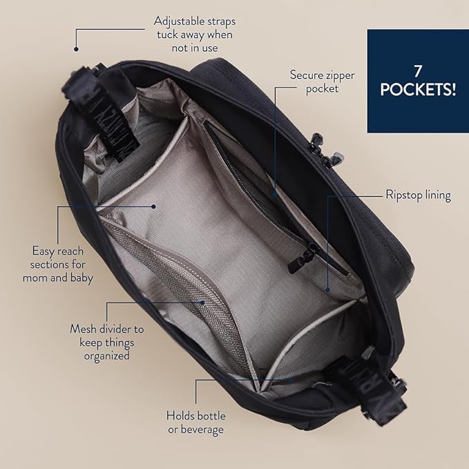Itzy Ritzy Belong Cargo Caddy - Attaches to Stroller or Wagon; Also Includes Shoulder/Crossbody Strap (Black)