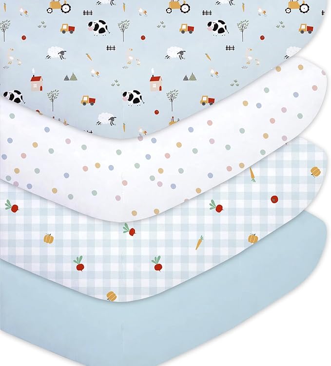 Little Grape Land Toddler Sheets 4 Pack – Baby Crib Sheets Fitted for Boys Girls, Standard Size 28x52‘’ Crib Mattress, Super Soft Breathable Washable Microfiber,Blue Sheep