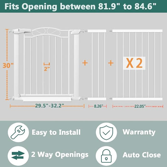 Fairy Baby 81.9"-84.6" Extra Wide Press Mounted Baby Gate Indoor for Kids Or Pets Walk Thru No Drill Long Dog Gates for The House Doorway Child Safety Gate